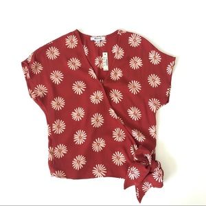 MADEWELL NWT Red Daisy Sash-Tie Wrap Top